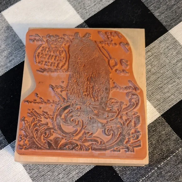 Spooky Collage Wood Mounted Rubber Stamp Halloween Owl Oldtime Script - Picture 2 of 4